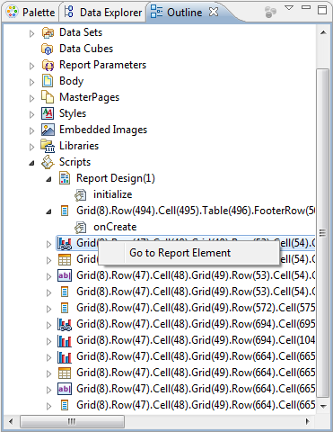 Outline fast view with Sripts item expanded
